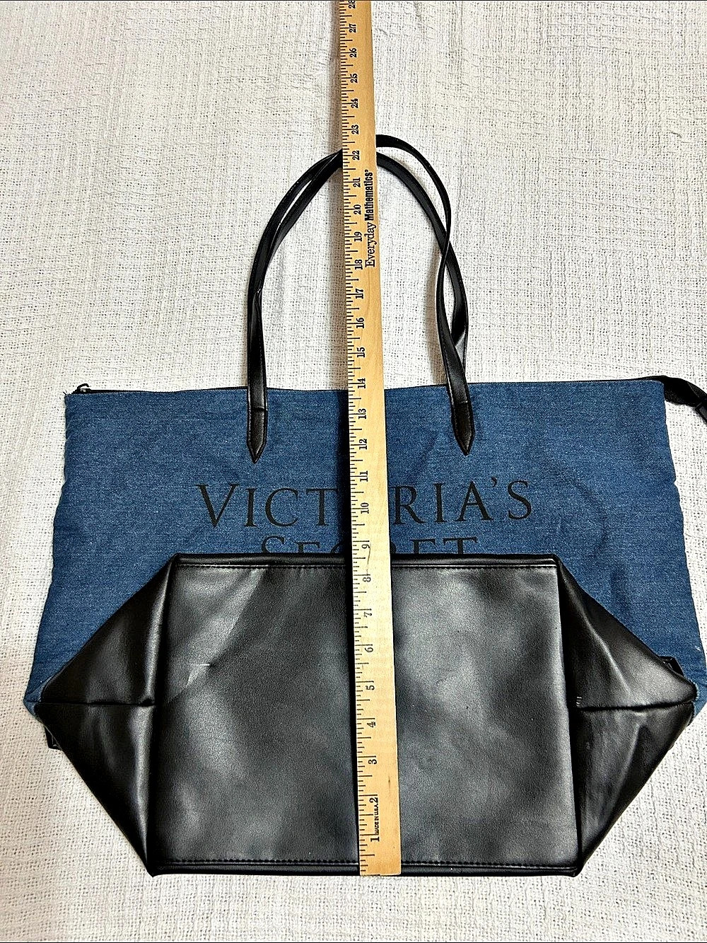 Victoria's Secret Denim & Black Faux Leather Tote - Picture 5 of 11